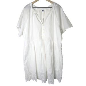 NWT Old Navy White Eyelet Cotton Mini Swing Dress Women 2X Boho Cottagecore LWD